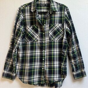 Lauren Ralph Lauren Plaid Button Down Roll-Tab Sleeve Shirt Green Navy